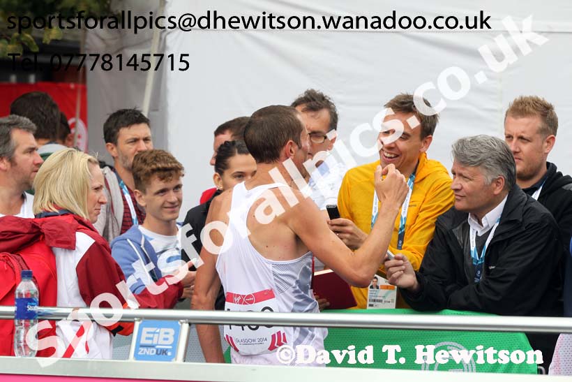Steven Way (England) ibeing interviewed after the mens Commonwealth Games Marathon, Glasgow. Photo: David T. Hewitson/Sports for All Pics